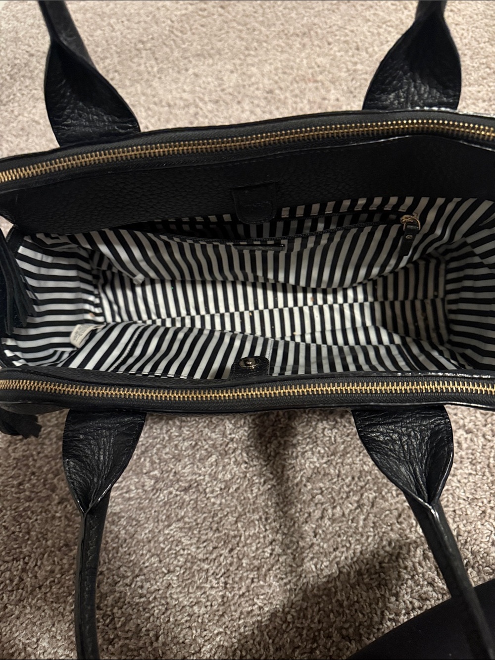 kate spade Black Pebbled Leather Double-Handle Satchel with Tassel - Picture 2 of 5